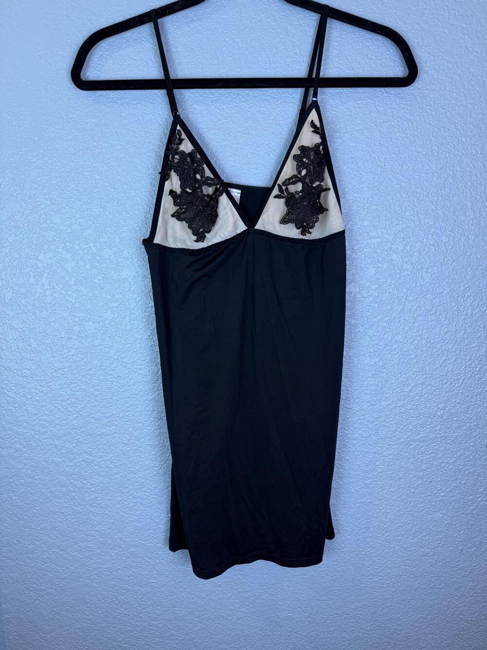 Flora Nikrooz Chemise Womens Small Black Nude Lace Mesh Cups Slip Lingerie